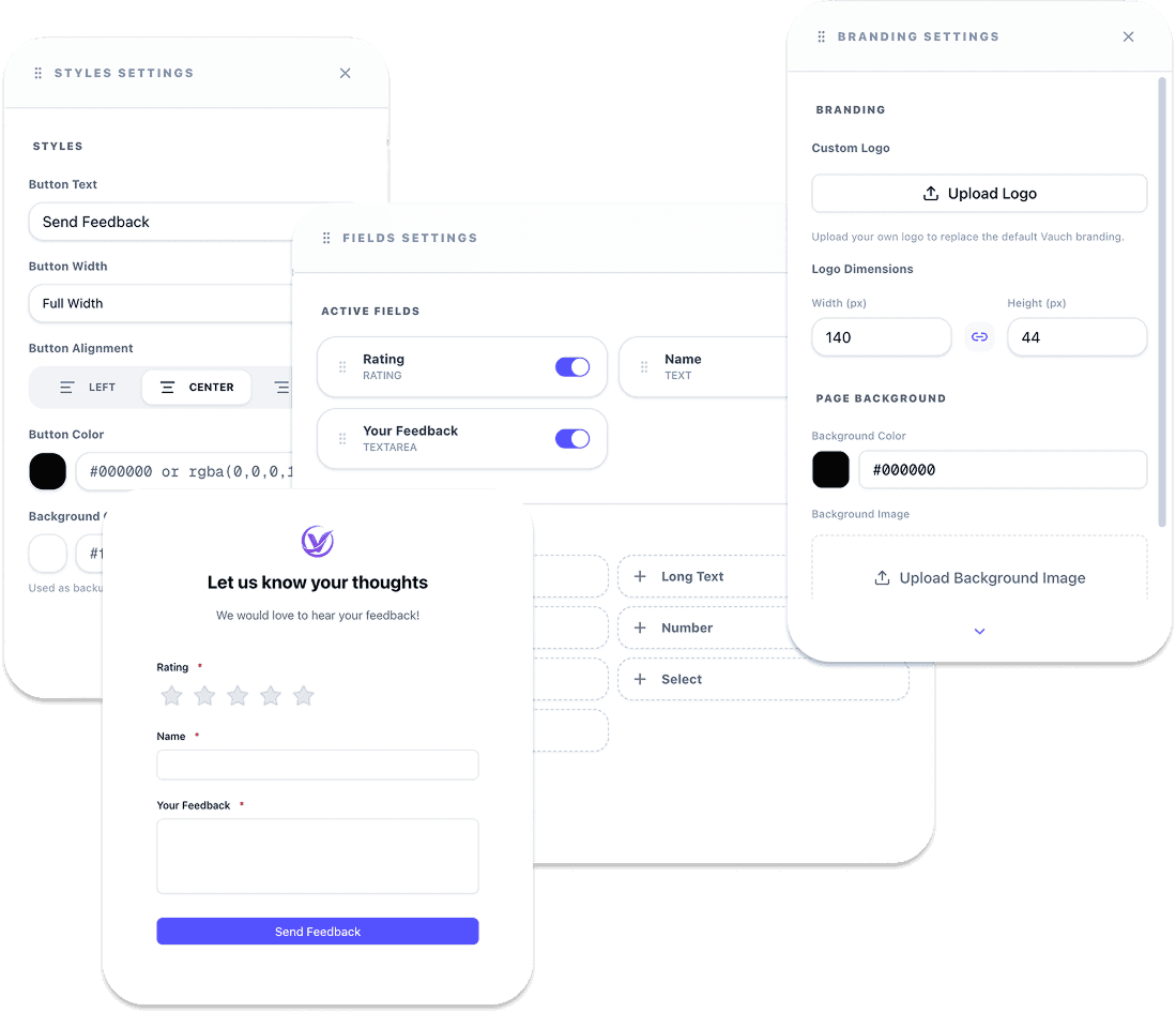 Form builder interface showing customization options