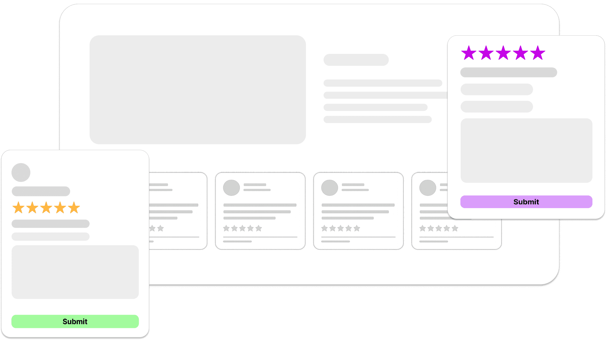 Hero illustration showing user feedback collection and testimonial display